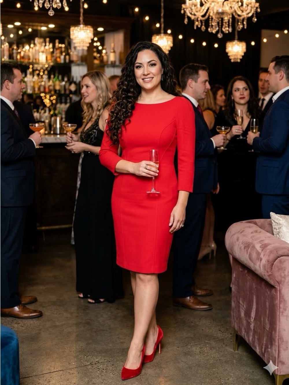 DVF Diane Von Furstenberg Red Midi Sheath Dress Size 8